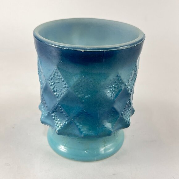 Vtg Anchor Hocking Fire King Kimberly Blue Glass Coffee Mug Diamond USA Retro - Picture 2 of 16